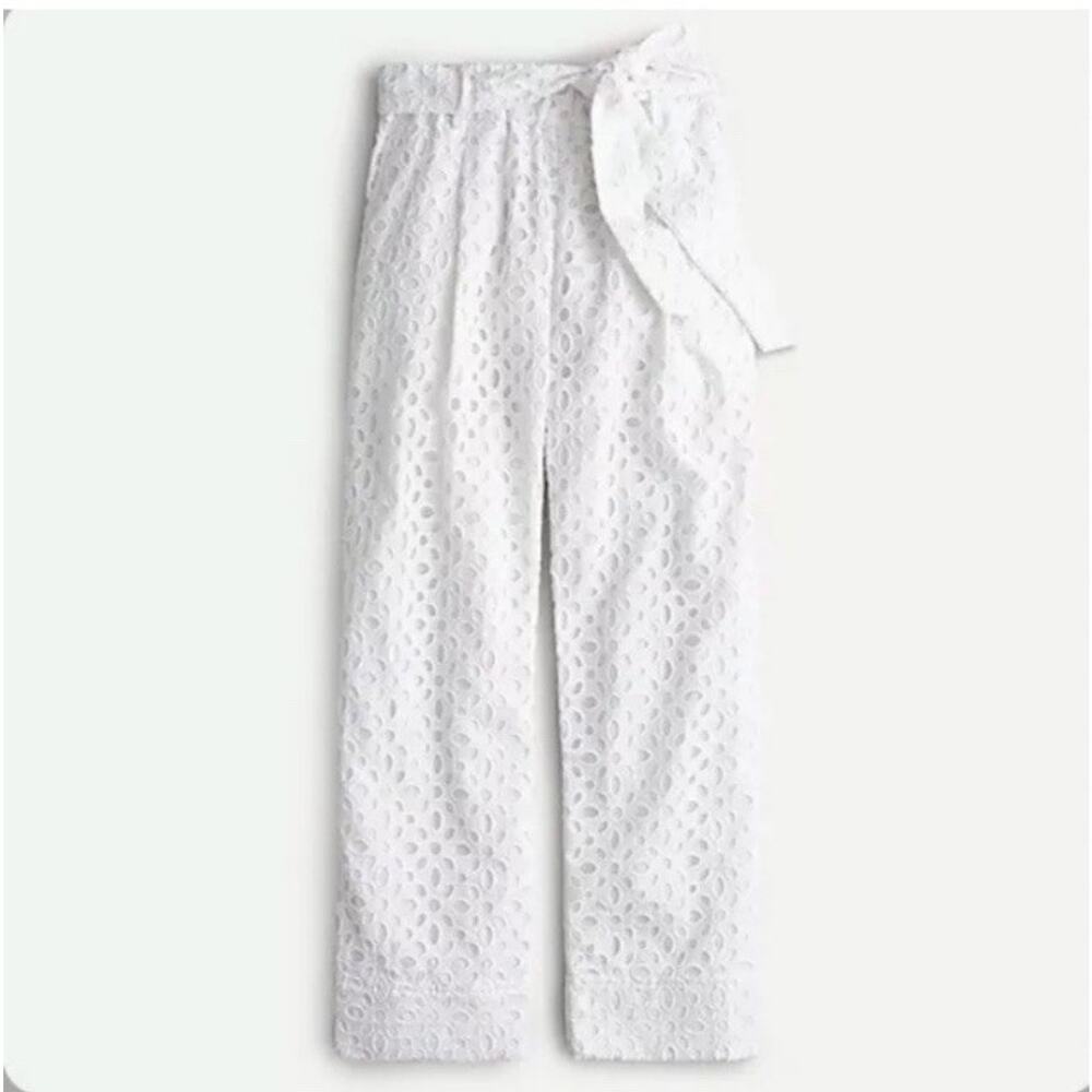 J. Crew White Tie-Waist Eyelet Cropped Pants Sz 0 Casual Beach Cover up White